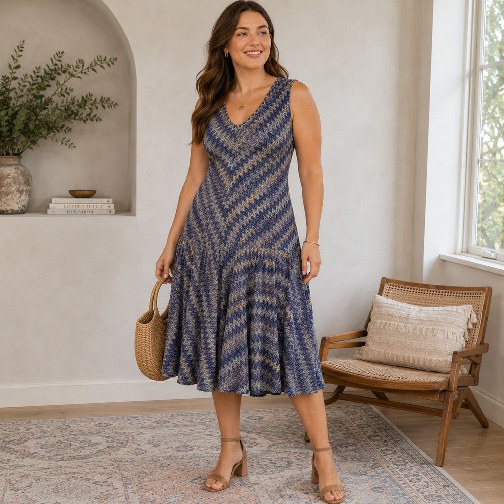 Maeve Anthropologie Chevron Knit Drop Waist Swing Dress Multicolor Women's Large